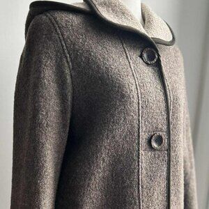 Vintage ME-JAY Taupe Brown Virgin Wool Longline Coat with Removable Hood – US 6